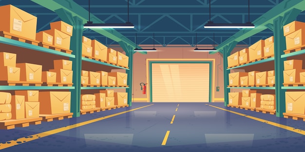 Free vector warehouse interior, logistics, cargo delivery