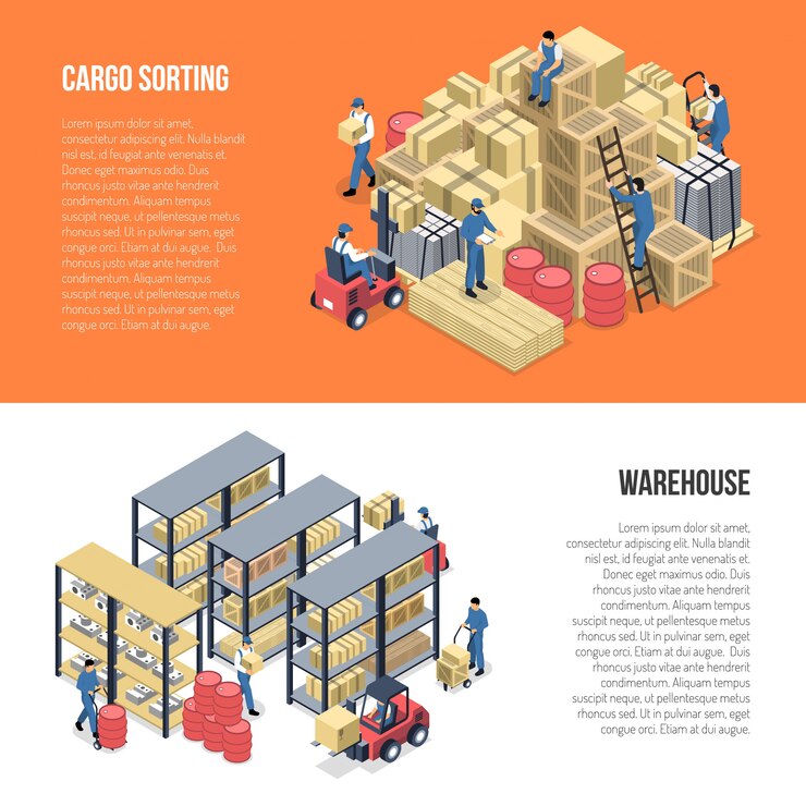 Free Vector warehouse isometric banners