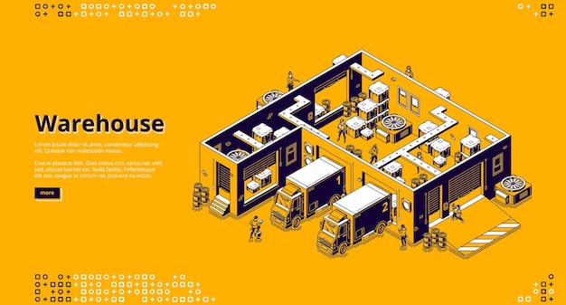 Free vector warehouse landing page. logistic infrastructure for storage