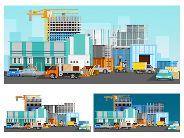 Free vector warehouse and logistics compositions set