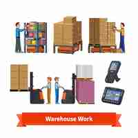 Free vector warehouse operations, workers and robots