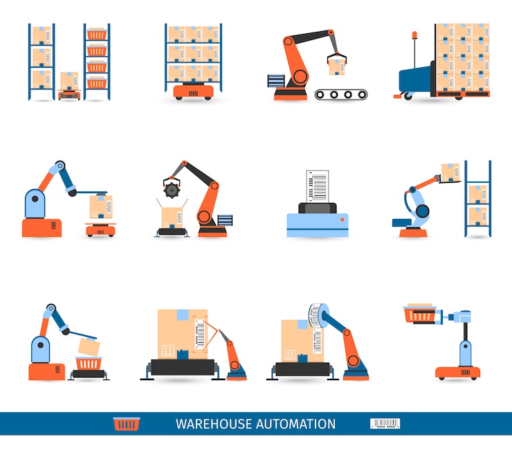 Free Vector  warehouse robots icons set