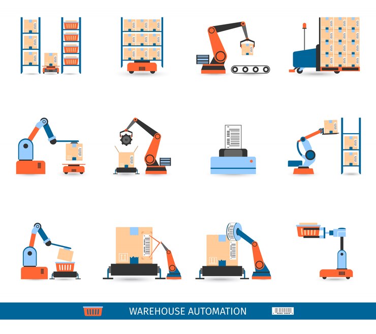 Free Vector  warehouse robots icons set