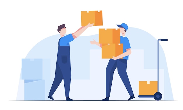 Warehouse staff wearing uniform Loading parcel box and checking product from warehouse Delivery and logistic storage and truck transportation industry delivery and logistic Business delivery