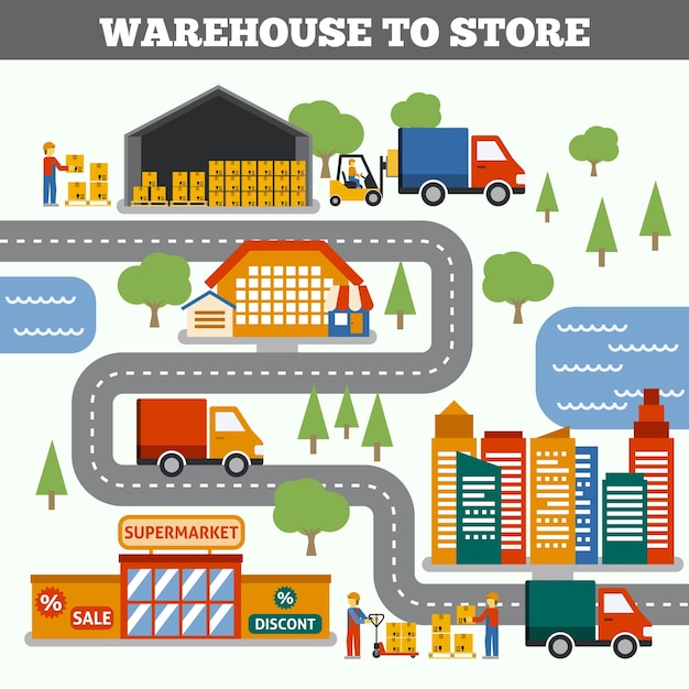 Free vector warehouse to store concept