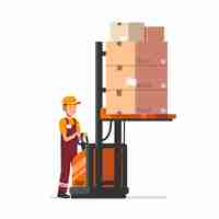 Free vector warehouse worker operating electric fork lifter