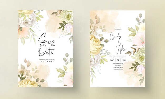 warm autumn fall floral wedding invitation card template