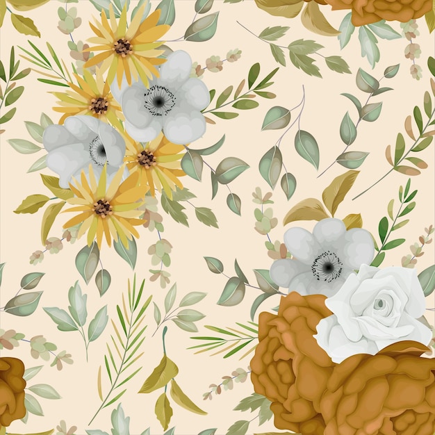 Free vector warm autumn floral seamless pattern design