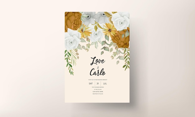 Free vector warm autumn flower wedding invitation card