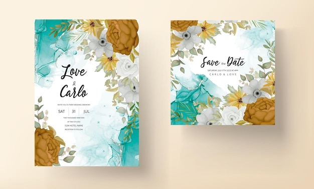 Free vector warm autumn flower wedding invitation card