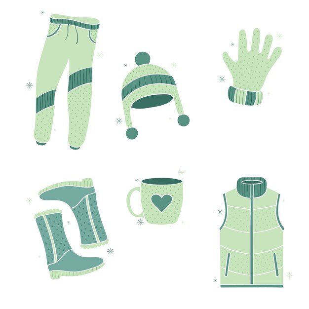 Warm clothes for a cold winter hand drawn