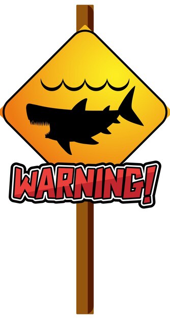 Warning sign with shark in water