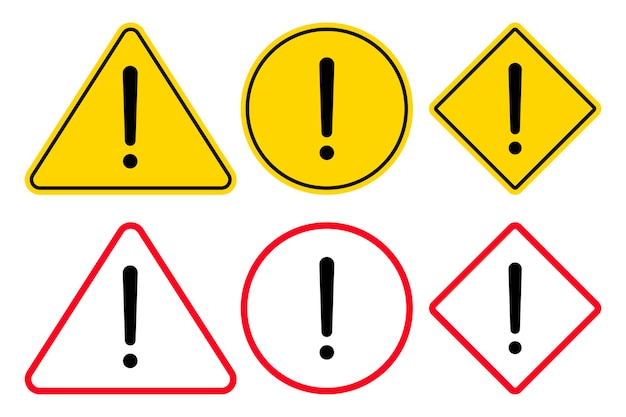 Warning signs in red and yellow