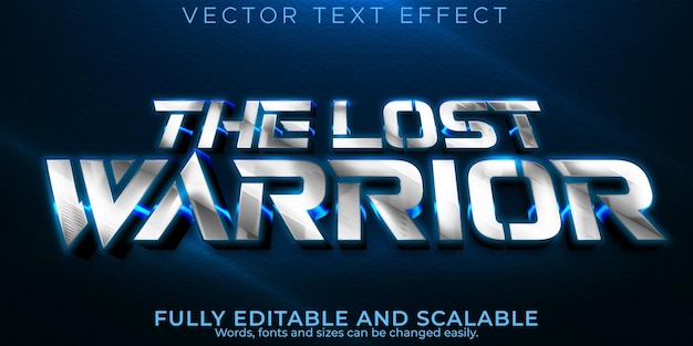 Free vector warrior text effect, editable metallic and shiny text style