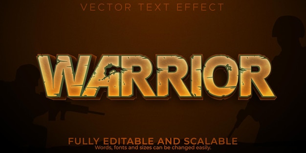 Free vector warrior text effect, editable sword and soldier text style