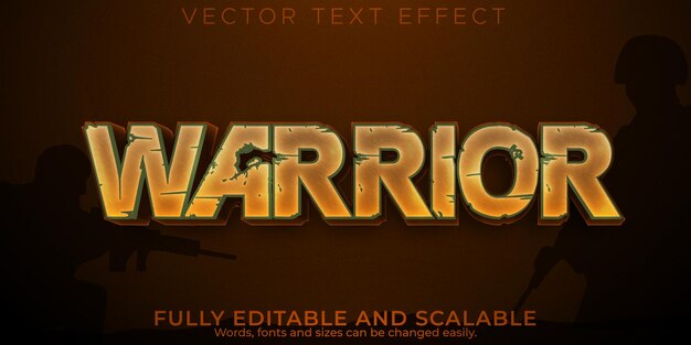 Текстовый эффект воина, редактируемый стиль текста меча и солдата