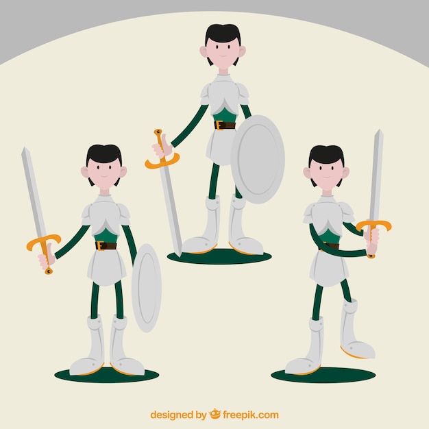 Warrior with sword in different positions