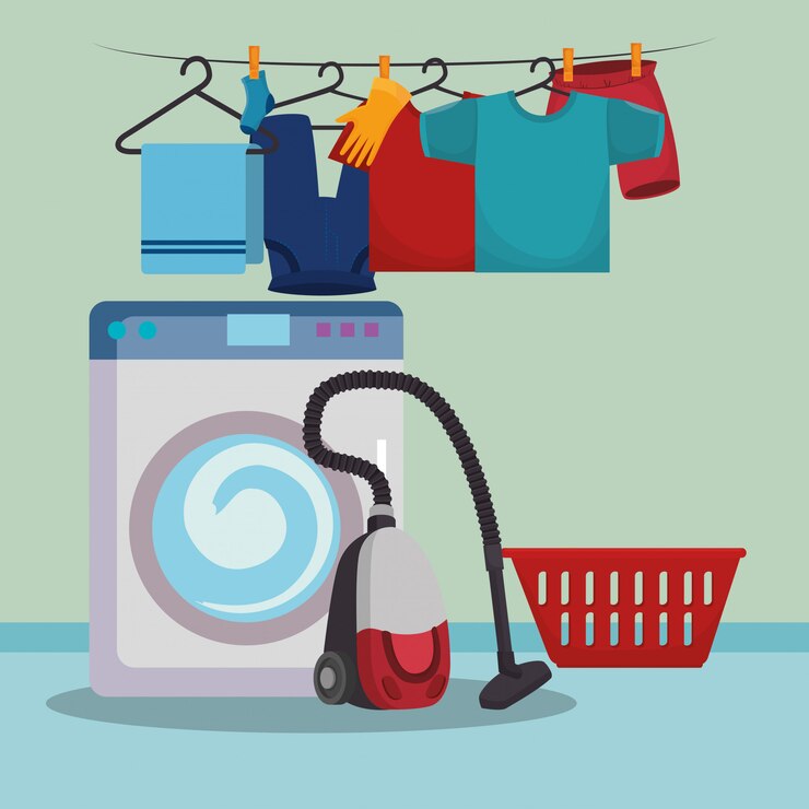 Free Vector wash machine with laundry service icons