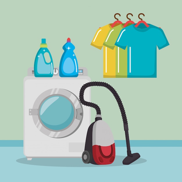 Free vector wash machine with laundry service icons