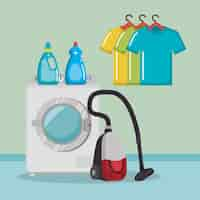 Free vector wash machine with laundry service icons