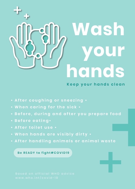 Free vector wash your hands, be ready to fight covid-19 template