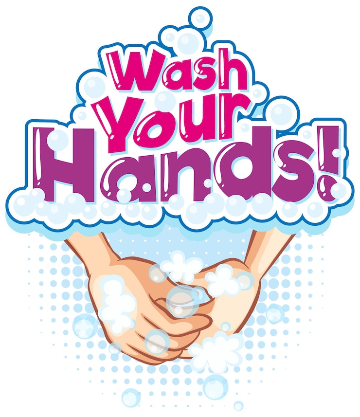Бесплатный Вектор баннер шрифта wash your hands с мытьем рук с мылом