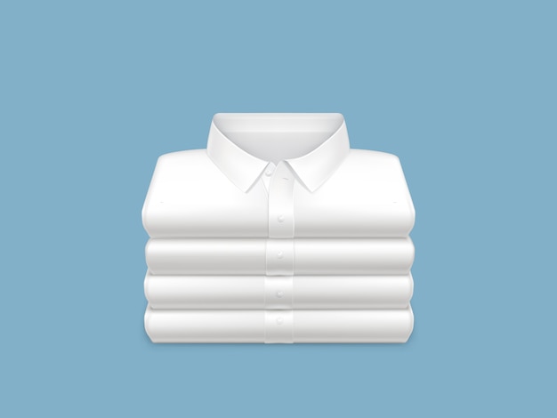 Вымытые, чистые, выглаженные и сложенные в стопку белые рубашки 3d реалистичные