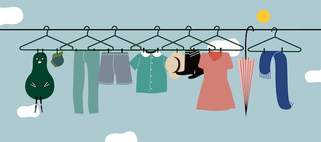 Free vector washed clothes hanging on the clothes line