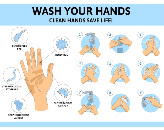 Free vector washing hands viruses infographics