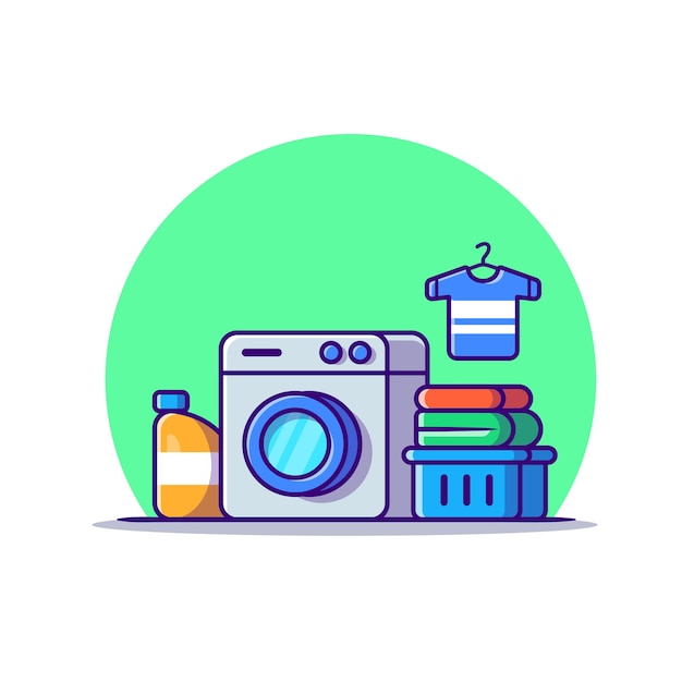 Free vector washing machine laundry set cartoon icon illustration. technology fashion icon concept isolated . flat cartoon style