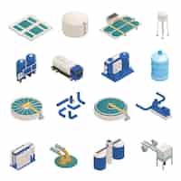 Free vector wastewater purification isometric elements set