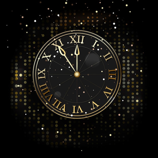 Free vector watch the new year without five twelve gold on a dark background of fashionable design vector