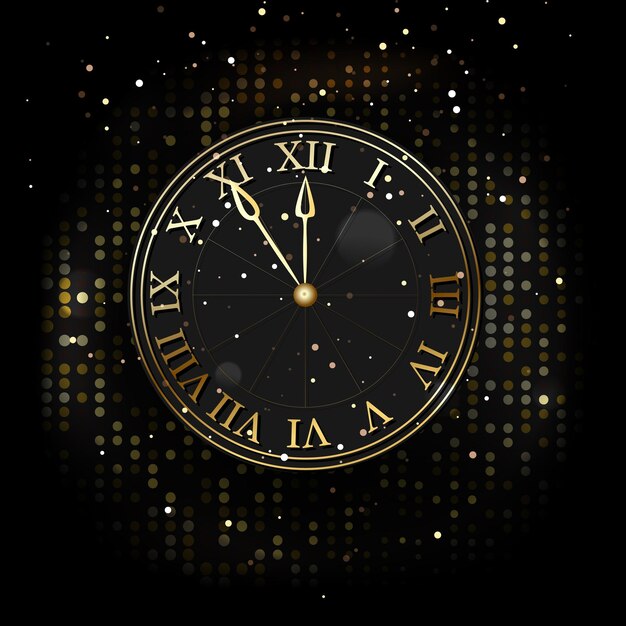 Watch the new year without five twelve gold on a dark background of fashionable design Vector