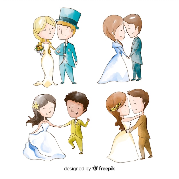 Free vector watecolor wedding couple collection