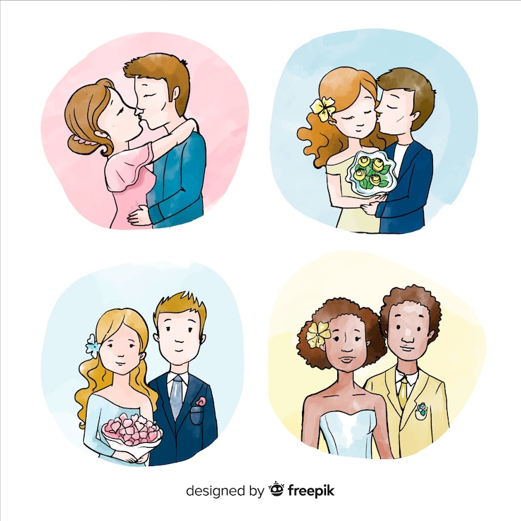 免費 Vector 水彩婚礼夫妇系列