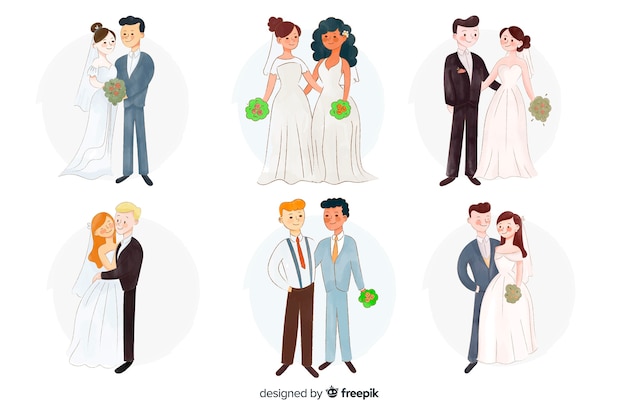 Free vector watecolor wedding couple collection