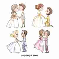 Free vector watecolor wedding couple collection