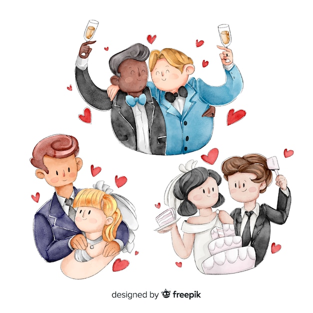 Watecolor wedding couple collection