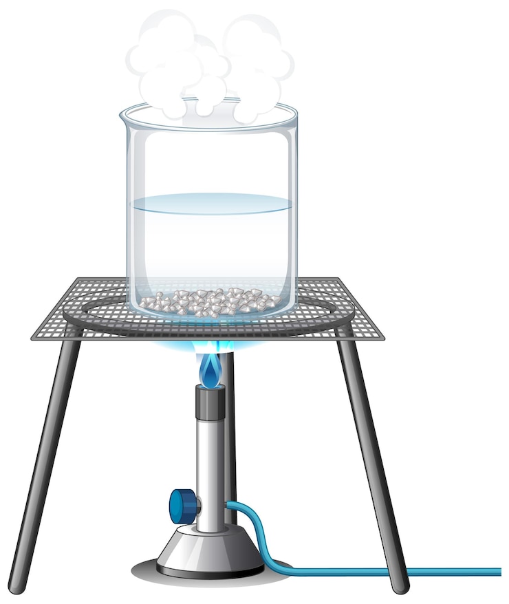 Free Vector water in a beaker on metal grille isolated