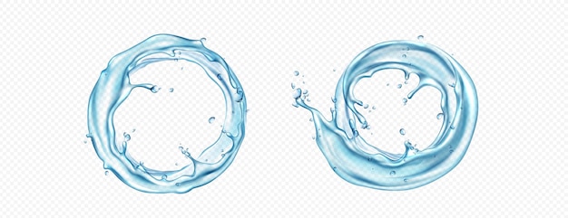 무료 벡터 물 원 스플래쉬 및 둥근 소용돌이 현실적인 3d 벡터 프레임 링 흐름에서 방울과 거품이 있는 액체 아쿠아 웨이브 움직임이 있는 미네랄 맑은 파란색 스트림 그래픽 디자인 신선한 스파클링 소용돌이 텍스처