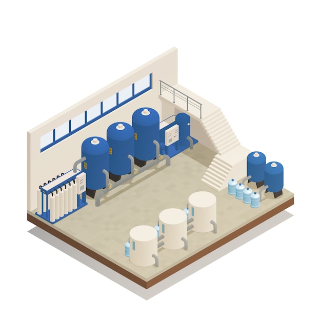 Free vector water cleaning facility isometric composition