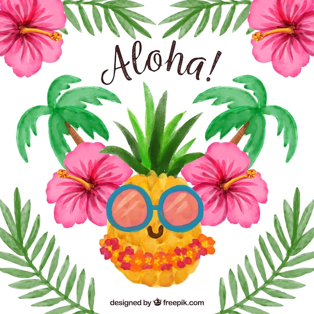 Vettore gratuito colore dell'acqua aloha sfondo pinapple