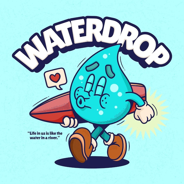 Free vector water drop cute trendy retro cartoon vector hand drawn