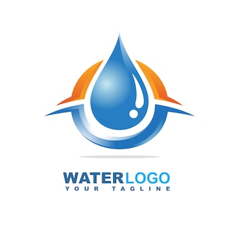 Water drop vector logo with leaf and hand