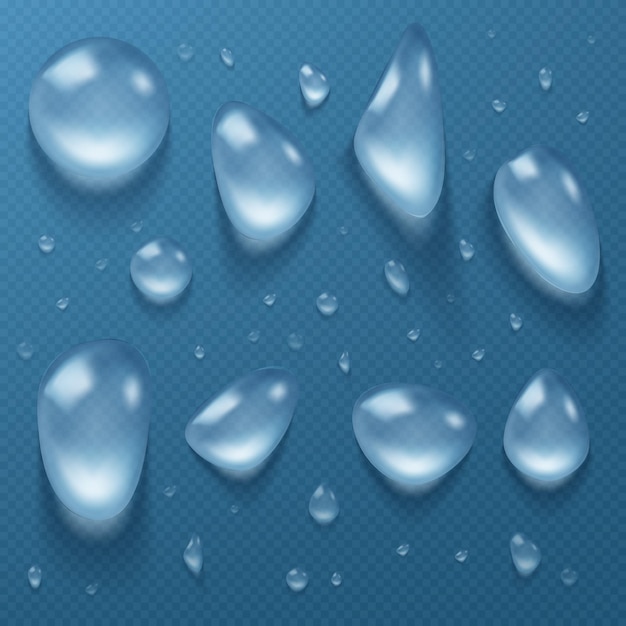 Капли воды прозрачные росы разных форм набора