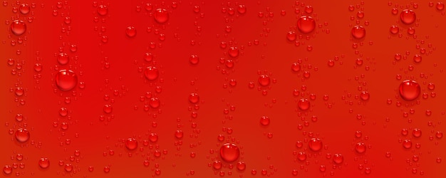 Water drops on red background realistic bubbles