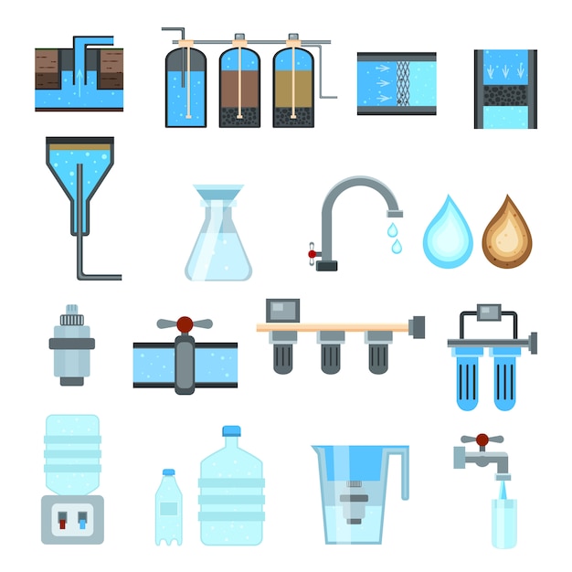 Water filtration icon set