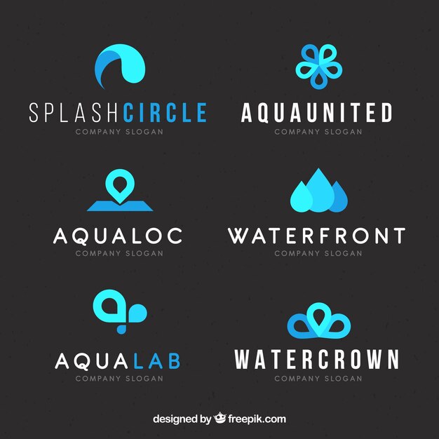 Water logos collection for companies in flat style