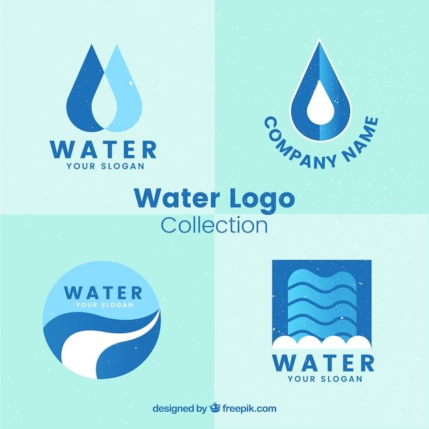 Коллекция водных логотипов для компаний в плоском стиле