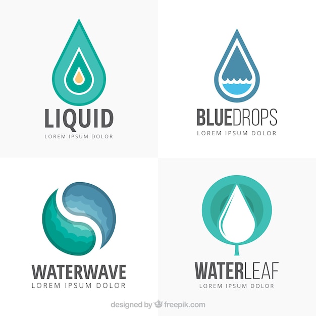 Water logos collection for companies in flat style